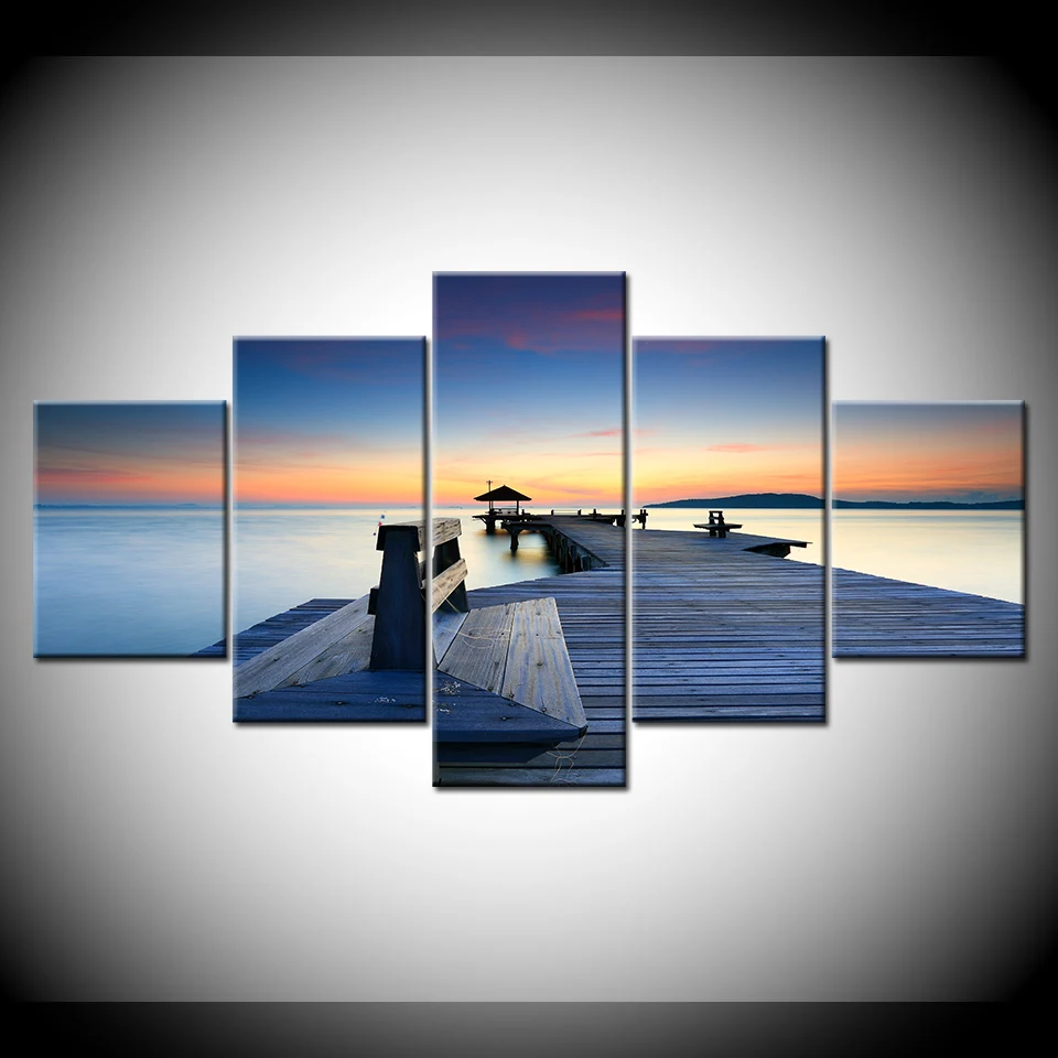 Картина на холсте деревянный мост рассвет морской пейзаж 5 шт. настенная живопись