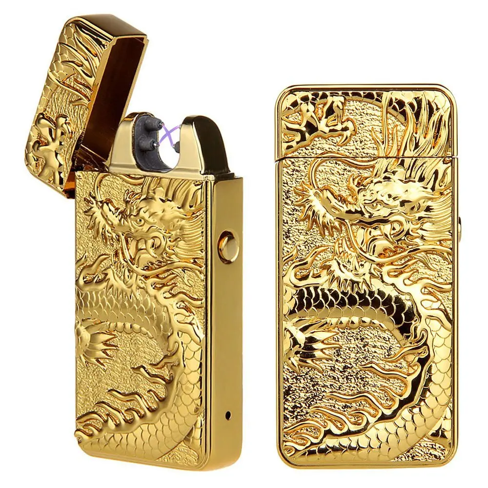 Metal Windproof Cigarette Lighter Electric Double Arc Plasma Pulse USB Rechargeable Cigar Smoking Men |