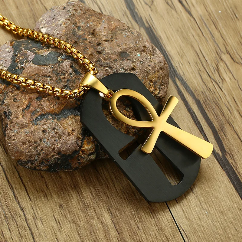 Buy Egyptian Ankh Necklace Jewelry Gold Color Stainless Steel Pendant Men Key To Life Egypt Cross With 24" Box Chain on