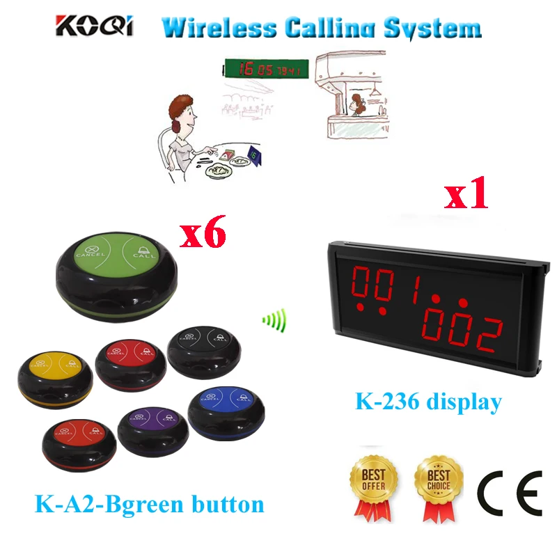 Restaurant Wireless Service Calling System Ycall K-236 Display K-A2 2keys Table Call Bell Guest Buzzer(1 display+6 call button)