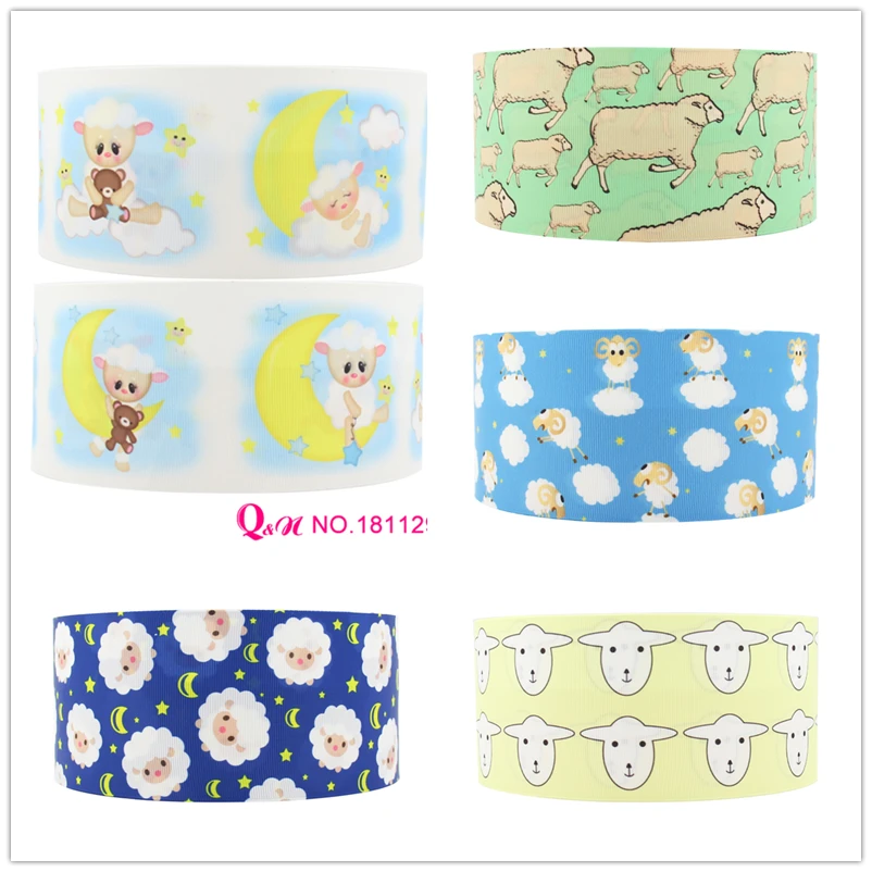 Q & N лента с принтом Овцы из мультфильма grosgrain 22 мм 38 75 10 ярдов DIY банты