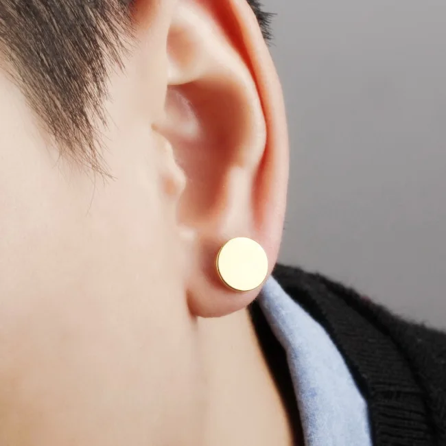 

10pairs/lot Titanium Stainless Steel Double-sided Round Screw Stud Earrings 3 Colors