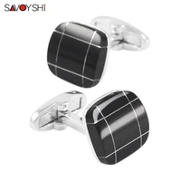 savoyshi black stone cufflinks for mens shirt cuff bottons fine gift high quality square cuff links brand fashion men jewelry