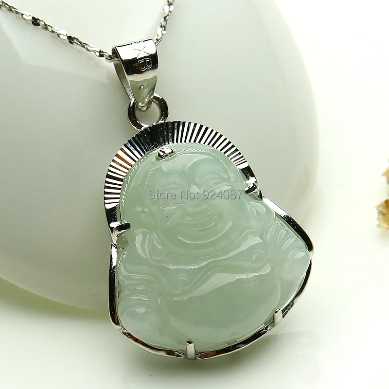 Подвеска в виде Будды из серебра 925 пробы с инкрустированным нефритом Подлинная