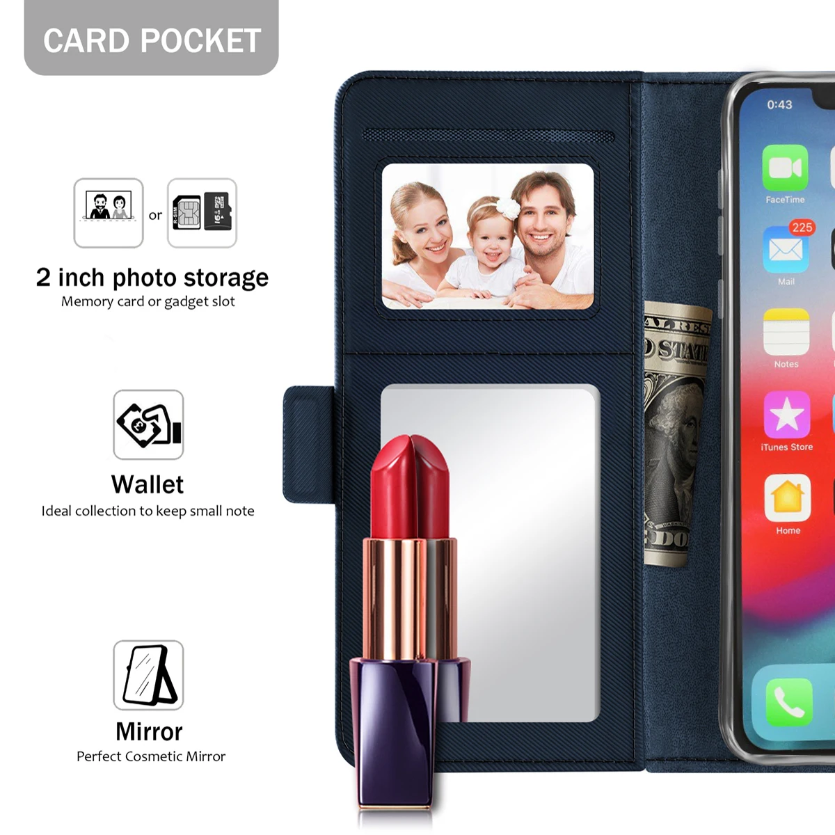 Чехол для iPhone 11 pro из искусственной кожи с откидной крышкой и подставкой зеркалом