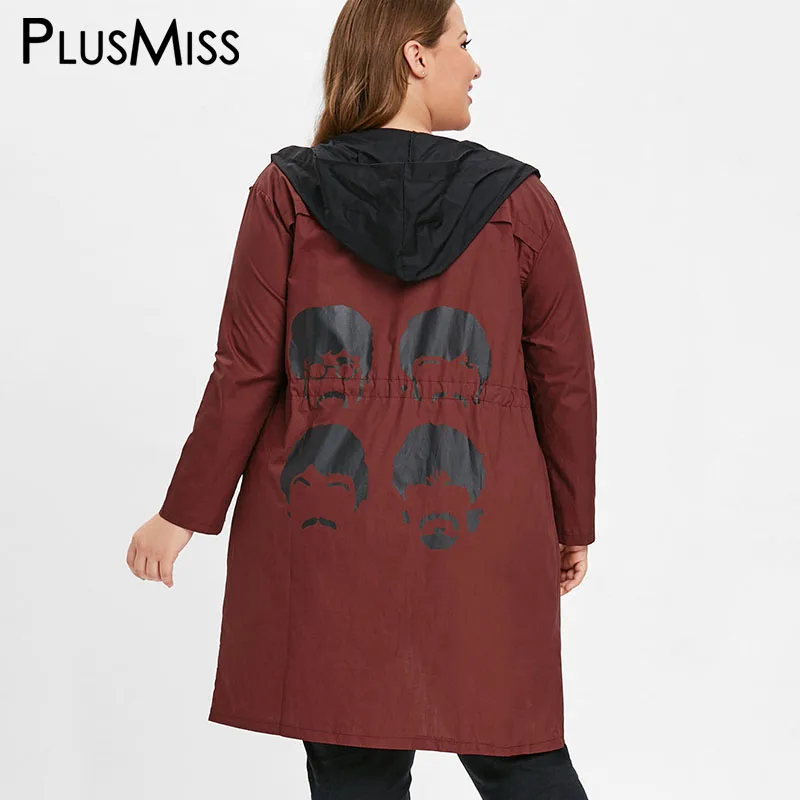 PlusMiss размера плюс с кулиской на талии куртка капюшоном пальто Для женщин осень и
