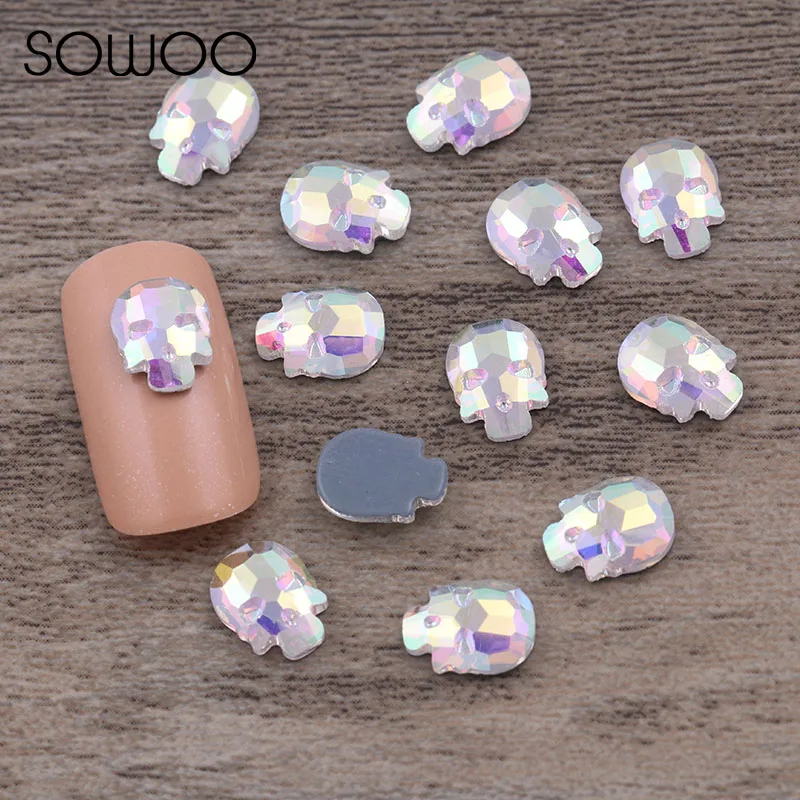 AB Crystal Rainbow Color Skull shape High quality Hot fix Rhinestones use for high-end clothing Nail Art rhinestone SOWOO | Дом и сад
