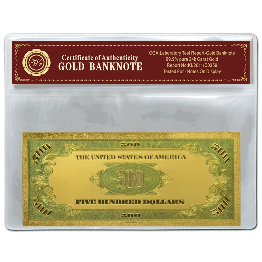 Красочная америака Золотая долларовая банкнота 500 купюр 99 9 Коллекция Подарки