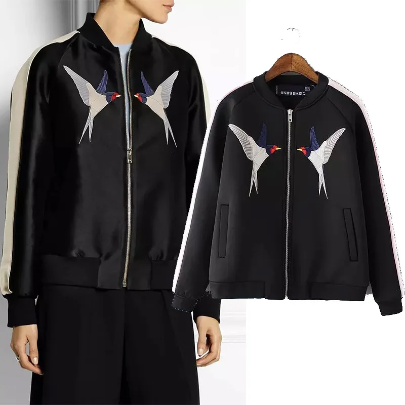 Птица вышитые атласные лицо куртку женщины|jacket motor|jacket wool womenjackets ladies |