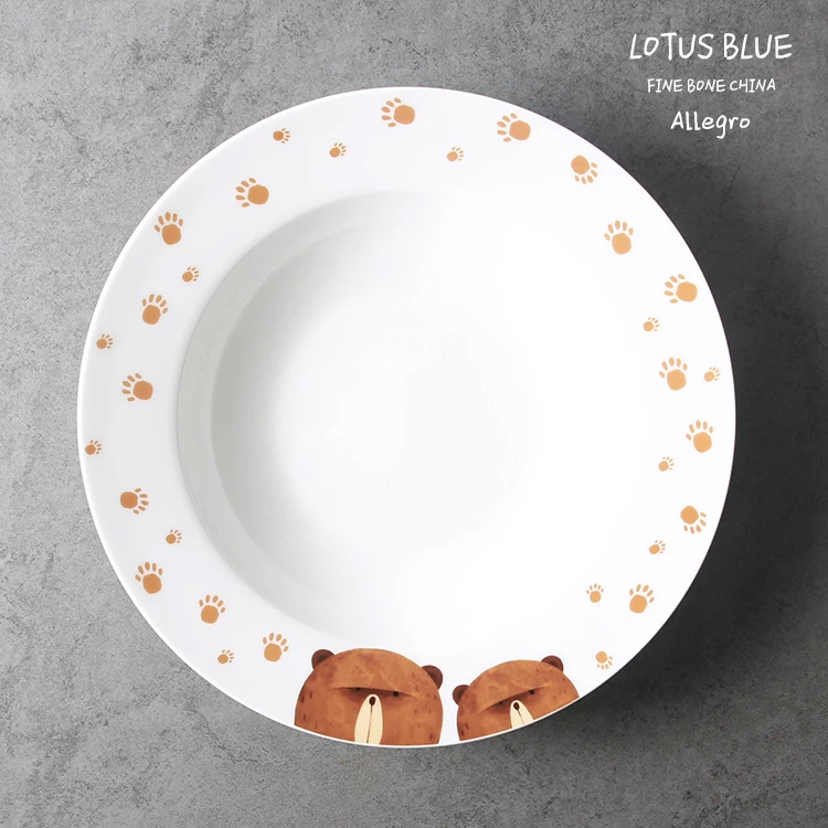 On-Glaze украшения костяного фарфора суп блюдо круглый высокое качество Рождество Посуда спагетти посуда Милая лиса девочка медведь
