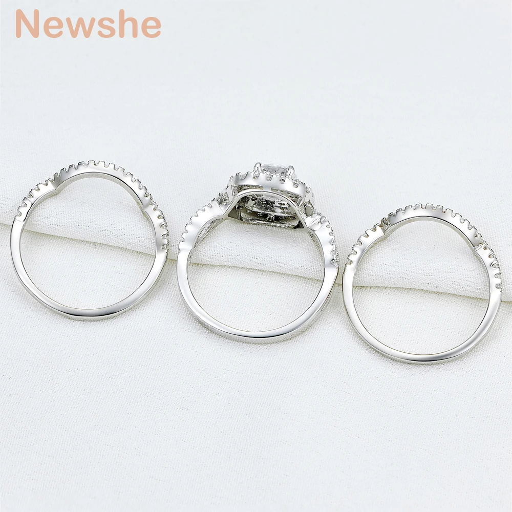 Newshe 3 шт 925 пробы серебряные обручальные кольца для женщин 2.1Ct AAA CZ обручальное кольцо набор классические ювелирные изделия Размер 5-12