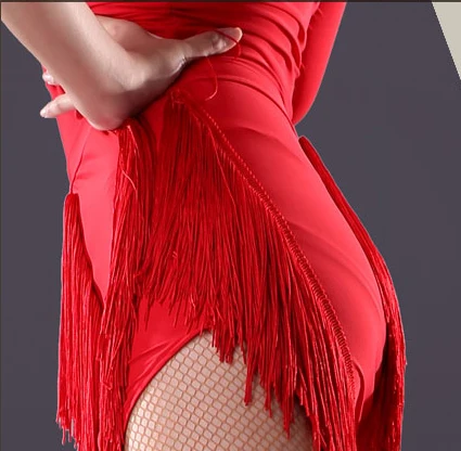 Сексуальное платье для латинских танцев с кисточками женская красная