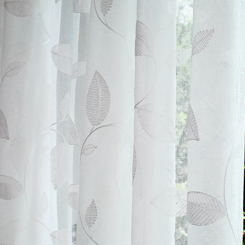 Кофейно белая вышивка листьями прозрачная занавеска для балкона панель из
