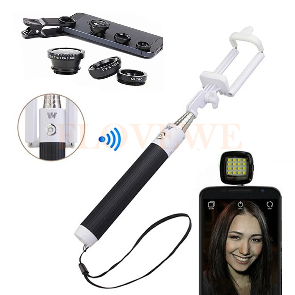 Комплект телефон объектив макро Широкий формат линзы Рыбий глаз Lentes Bluetooth палка