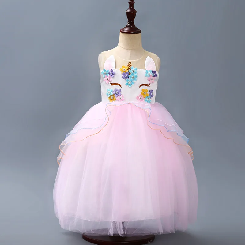 Unicorn Dress Flower Girls Unicorn Tutu Dress Princess Girls Christmas Dress Children Unicorn Party fantasia Girls Dress - Цвет: pink Dress Only
