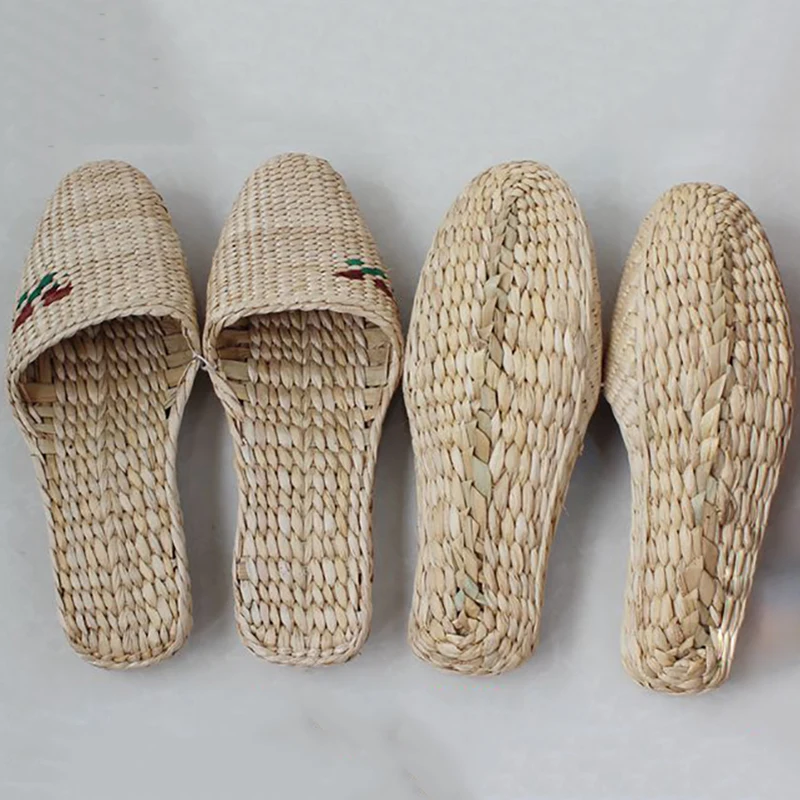 

Lady And Man Straw Slippers Hand Made Chinese Style Grass Shoes Plus size 35-46 Unisex Slides Summer Outdoor Footwear Massage CX