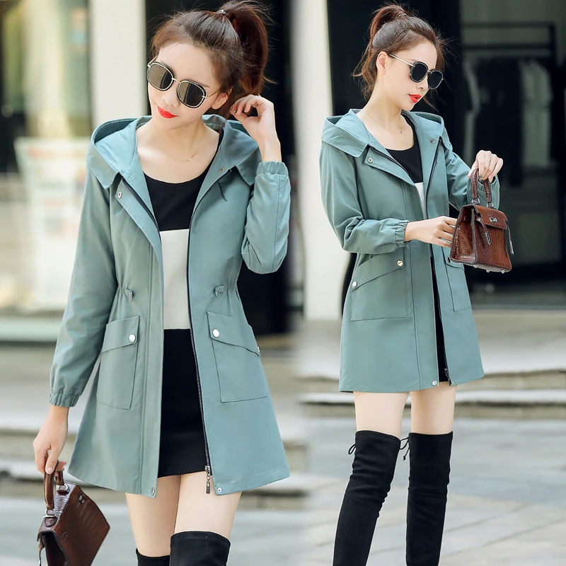 

Elegant women's spring new women's 2020 spring long windbreaker jacket was thin spring and autumn wild Female coat Large size