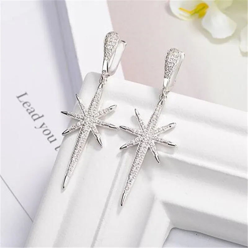 LULU-свинья Горячее предложение 925 sterlingKorean стиль длинной кисточкой серьги в комплекте с украшением в виде кристаллов Звезда Давида earringssEH172