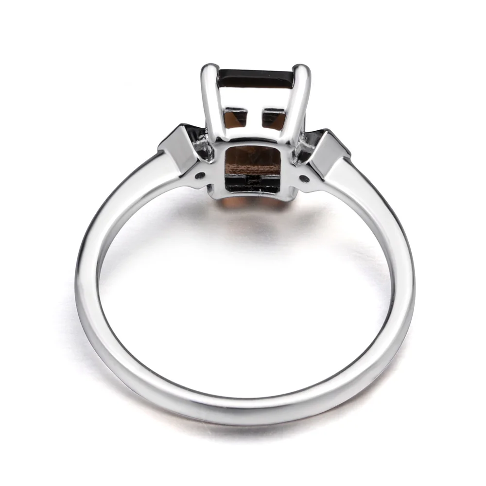 

Leige Jewelry Natural Smoky Quartz Ring Emerald Cut Wedding Engagement Rings for Women Sterling Silver 925 Fine Jewelry