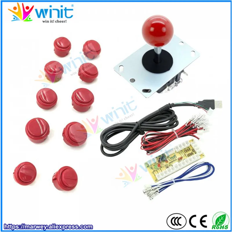 Аркадный джойстик DIY Kit Набор нулевой задержки USB энкодер для ПК Sanwa Джойстик+ Sanwa кнопочный игровой автомат Jamma MAME Stick запчасти - Цвет: Red