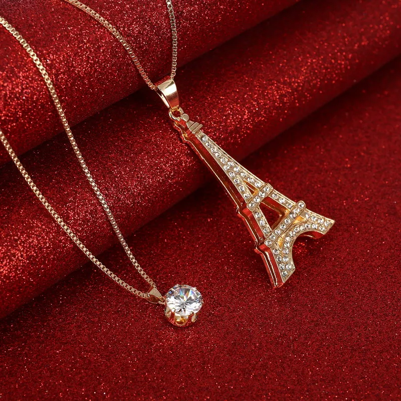 Милое дизайнерское золотое ожерелье подвеска с изображением Эйфелевой башни для