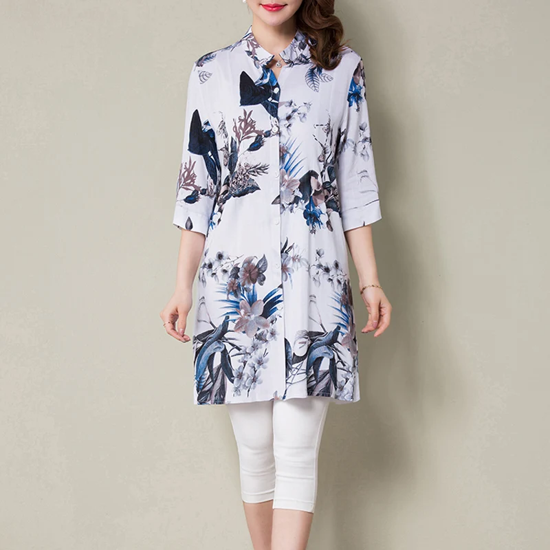 Women tops 2017 Vintage Print Floral Women Blouses Half Sleeve Loose Long Summer Tops Shirt Plus size women clothing Kimono
