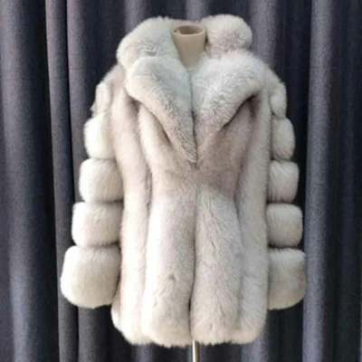 natural color Женское пальто из натурального Лисьего меха с отложным воротником, зимняя толстая Тонкая теплая куртка из лисьего меха - Цвет: natural color