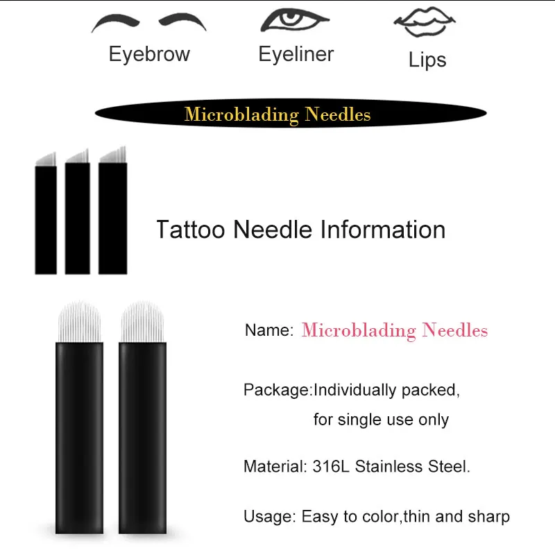100 шт. 0,18 мм Lamina Tebori Flex Microblading 12 14 16 18 U форма иглы татуировки для перманентного макияжа бровей лезвия ручка-держатель игл