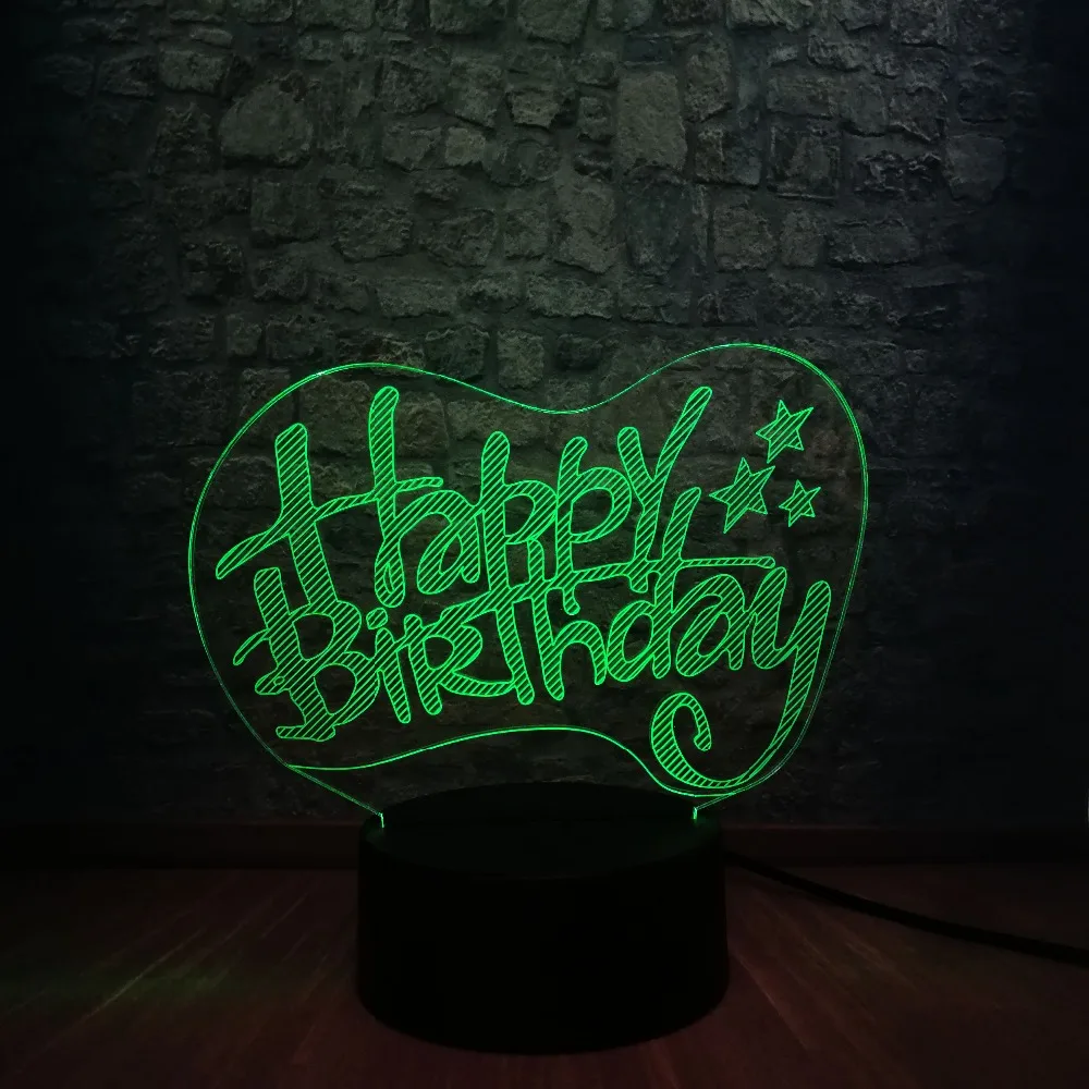 Креативный 3D светодиодный USB светильник с надписью Happy Birthday Word 7 цветов прожекторы