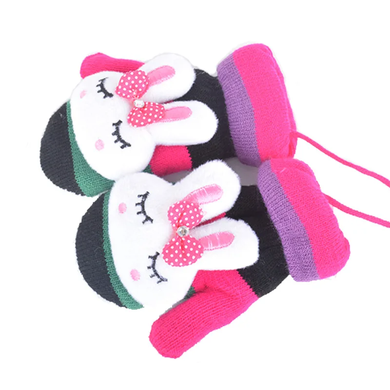 2-6 Years Kids Gloves Boys Girls Plus Velvet Knitted Gloves Fingerless Winter Plush Warm Mittens Cute Cartoon Children Gloves