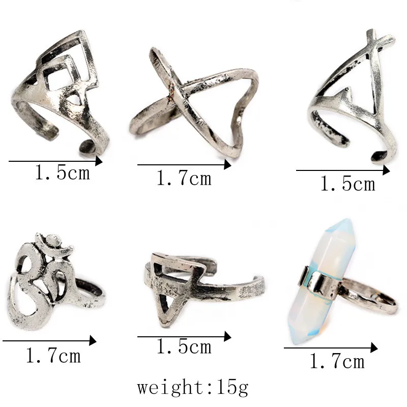 IFFURMON Vintage Wedding Ring Set Hollow Antique Silver Lucky Midi Rings Women Boho Jewelry Gypsy Adjustable Knuckle 6pcs | Украшения и