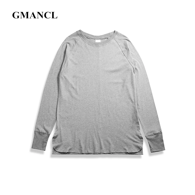 Мужская свободная футболка GMANCL повседневная Однотонная с длинным рукавом и