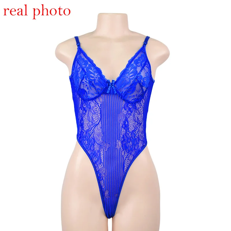 royal blue Криптографический неоновый розовый Классический Тонкий кружевной комбинезон женский сексуальный сетчатый комбинезон с открытой спиной и бретельками костюм с высокой посадкой стринги Лидер продаж - Цвет: royal blue