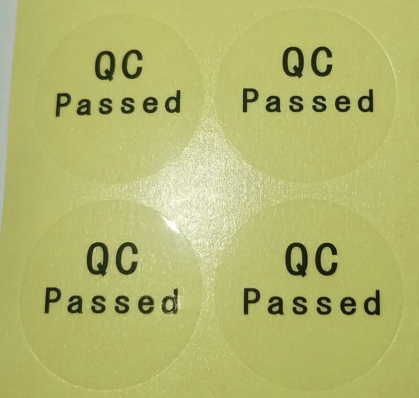 QC self-adhesive label self-adhesive custom label sticker QC PASSED sticker 10000sheets / batch transparent color round black wo