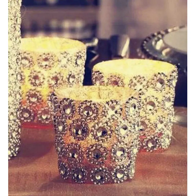 1 ярдов серебряные стразы ромашки цветок Алмазная сетка рождественские