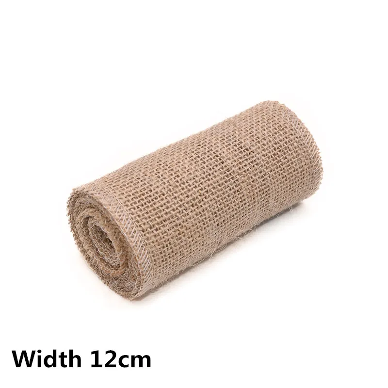12cm width 2 м/рулон 3-15 см ширина натуральный джут, джутовая ткань, мешочная ткань лента винтажная простая для свадебного упаковка для рождественских подарков вечерние украшения - Цвет: 12cm width