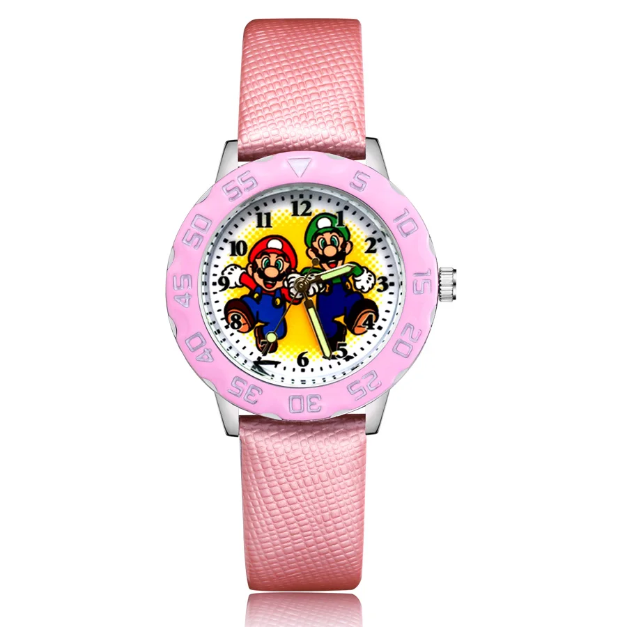 Pink Модные милые детские часы в стиле Марио, кварцевые кожаные Наручные часы для девочек и мальчиков Clcok JM148 - Цвет: Pink