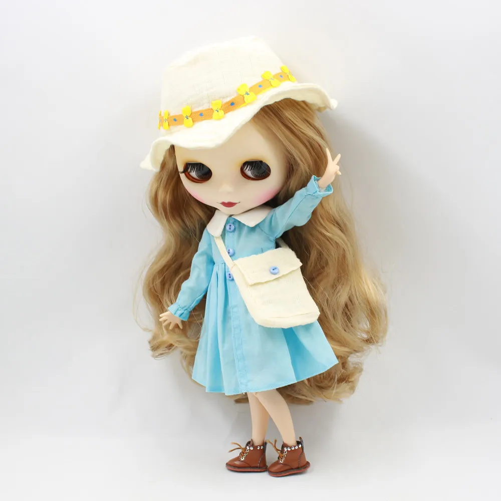Аксессуары для кукол Blyth ICY Licca Body 1/6 в стиле мори голубое платье цветная шапка