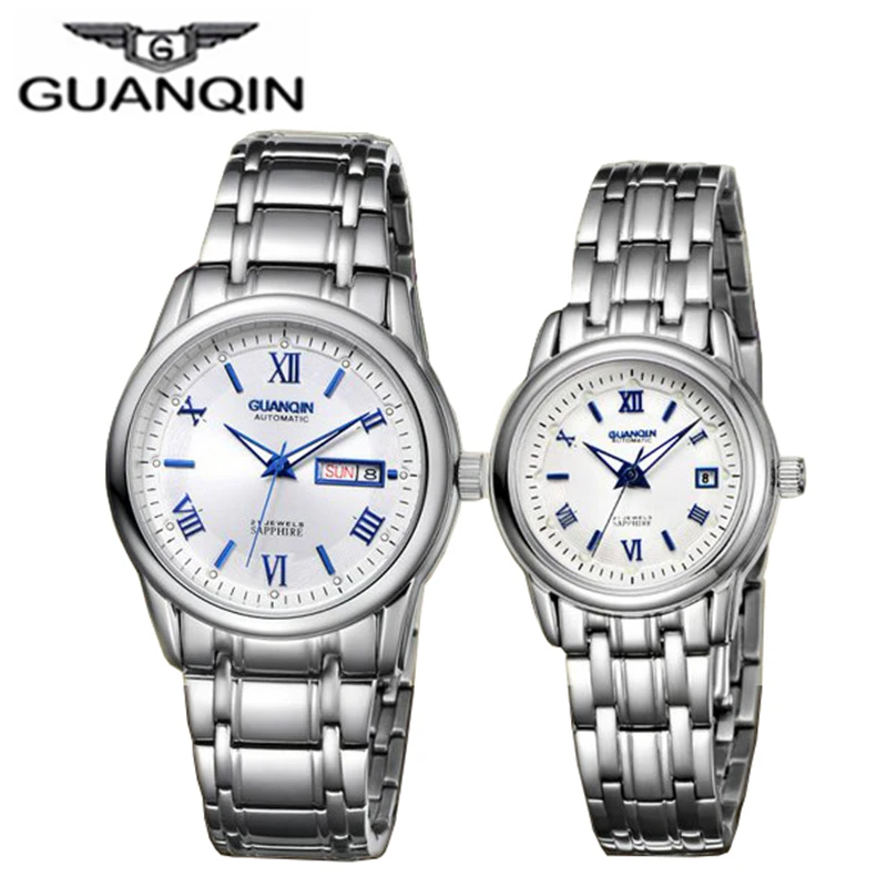 

GUANQIN Couple Watch Luxury Stainless Steel new Men Women lovers Watch Date Week Ladies Wrist Watch Quartz Watch Women Clock men