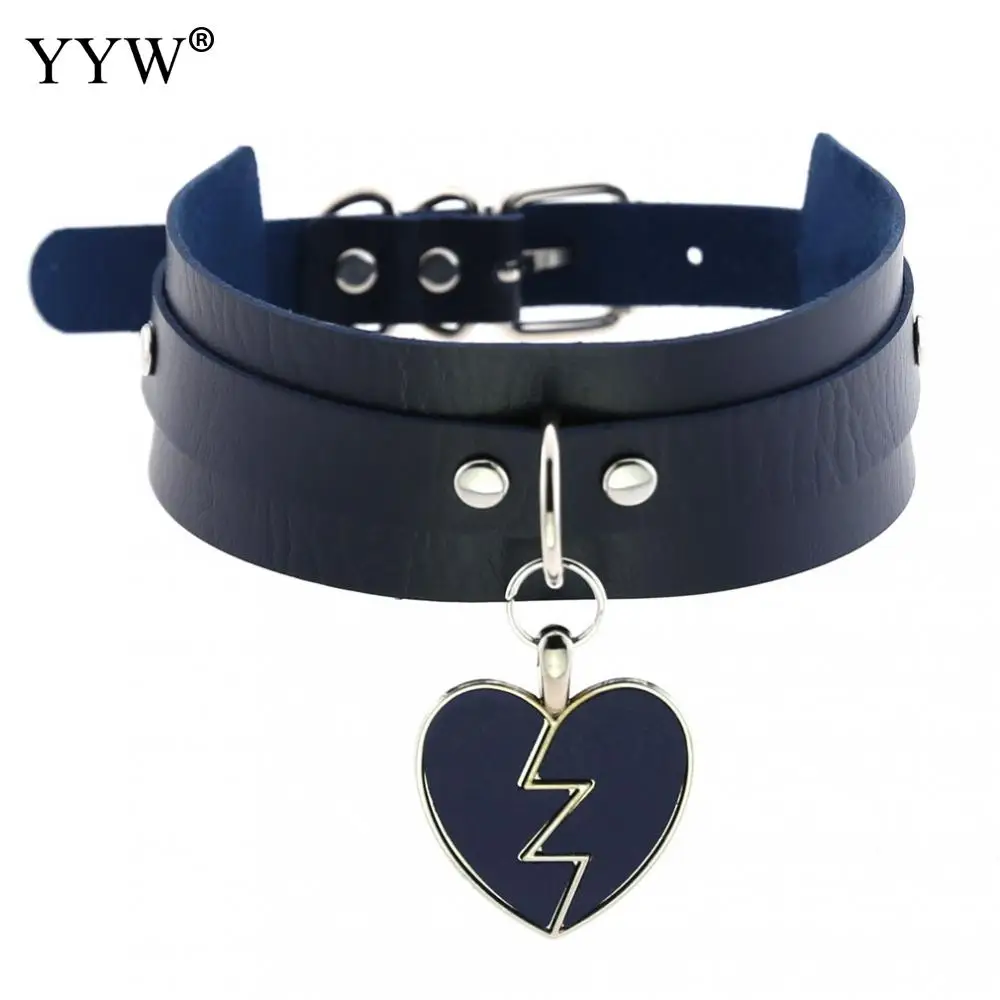 dark blue Черный панк Сердце колье воротник готика мода ожерелья каваи кожаный чокер для женщин девушек рок Harajuku эмо готические ювелирные изделия - Окраска металла: dark blue