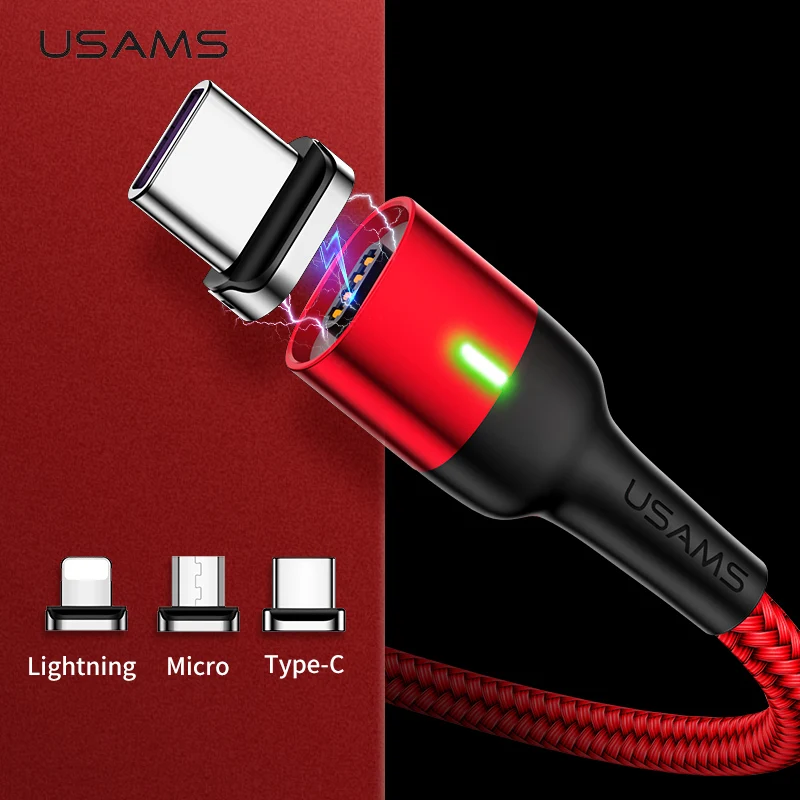 

USAMS U28 LED Indicator Magnetic Braided Micro USB Lighting Cable And Adapter For iPhone Huawei Samsung Xiaomi Magnet Cable
