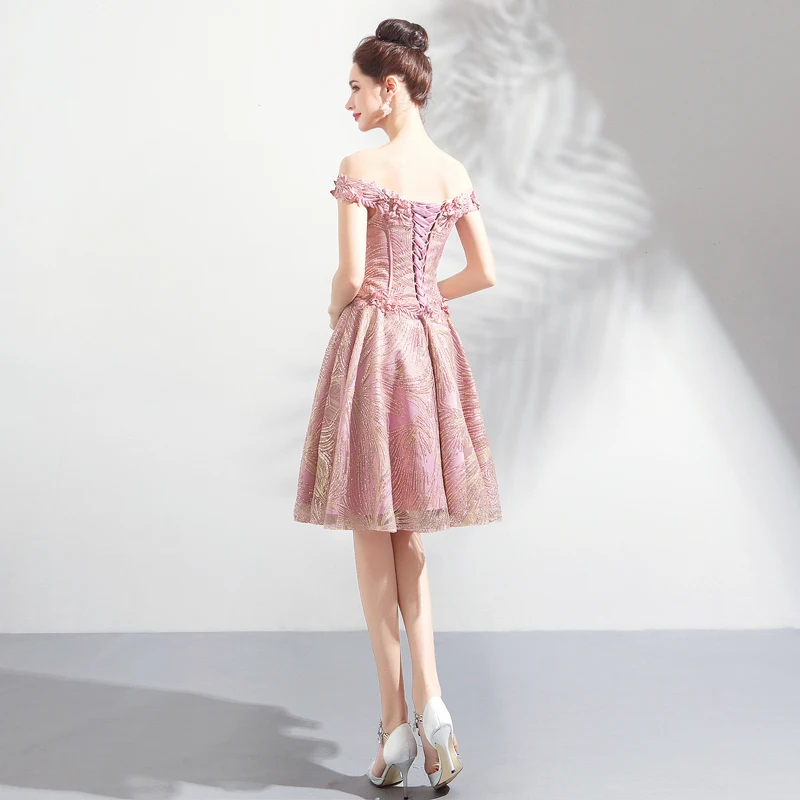 SSYFashion Новые короткие коктейльные платья Банкетный сладкий серый кружевной