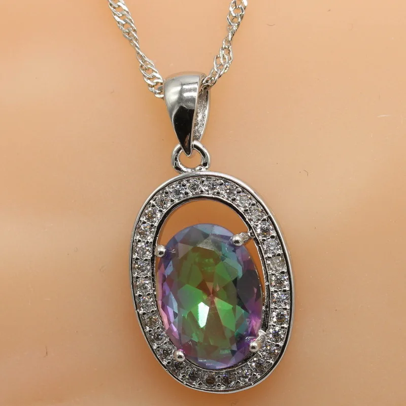 Серебро 925 комплекты украшений для женщин овальные Разноцветные кристаллы