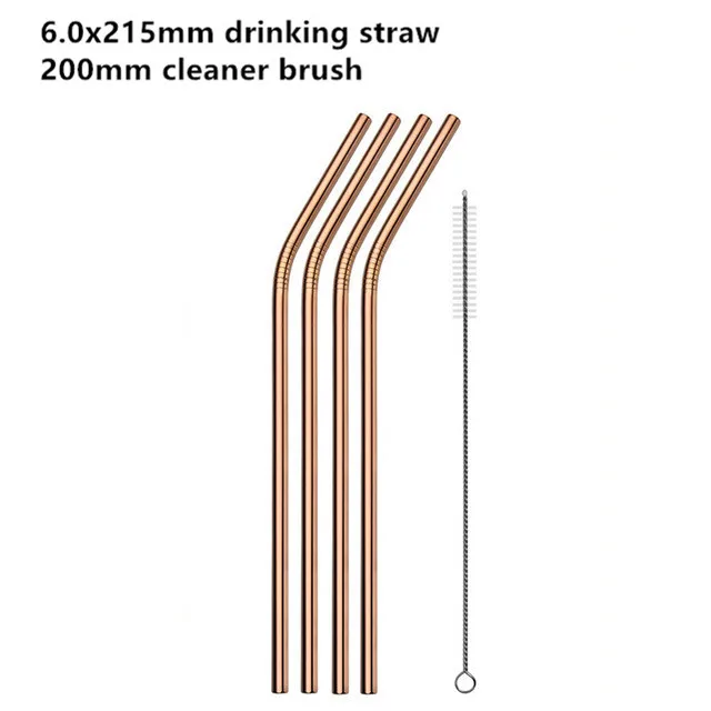 rose gold curved 4 шт Нержавеющая сталь металлическая соломинка многоразовые, для питья соломы Высокое качество 304 с Cleaner кисть для кружки - Цвет: rose gold curved