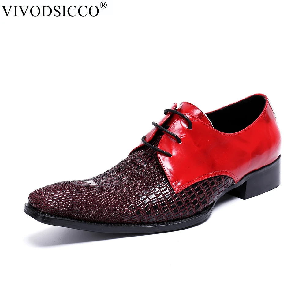 

VIVODSICCO Classic Men Crocodile Grain Genuine Leather Shoes Oxford Men Lace-Up Fashion Trend Dress Shoes Man Comfortable Shoes