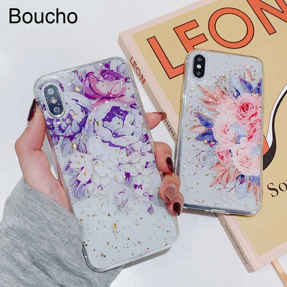 Чехол для iPhone XS Max XR с блестящими цветами из фольги женщин и девочек чехлы X 8 7 6 6S Plus