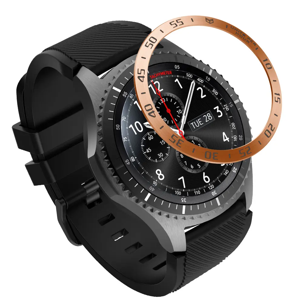 A Rose gold Чехол с кольцом для samsung Galaxy 46 мм/gear S3 Frontier, защитный чехол с кольцом, металлические часы-наклейка, аксессуары - Цвет ремешка: A Rose gold