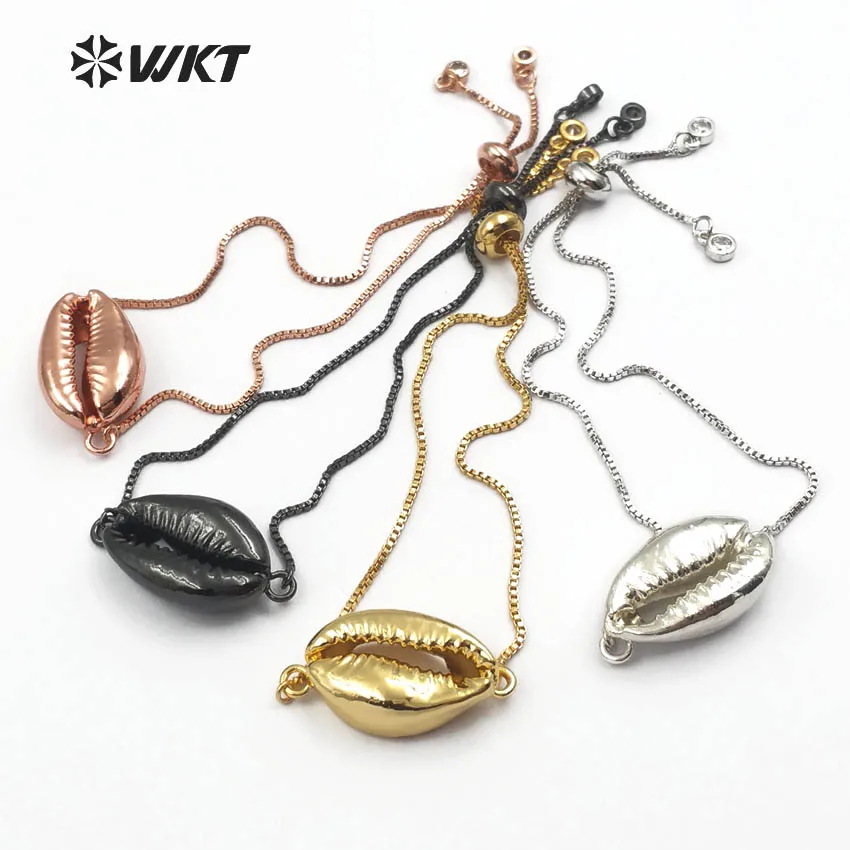 

WT-B250 Charming 10pcs wholesale natural cowrie shell bracelet Money shell bracelet Gold trim delicate chain bracelet