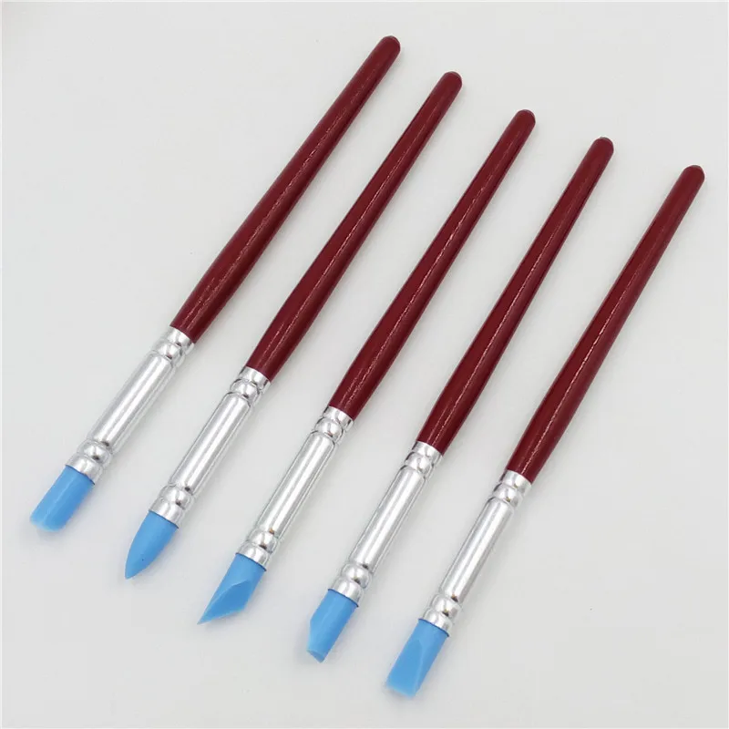 5 шт. кисти для нейл арта мягкие силиконовые принадлежности резьбы глиняная