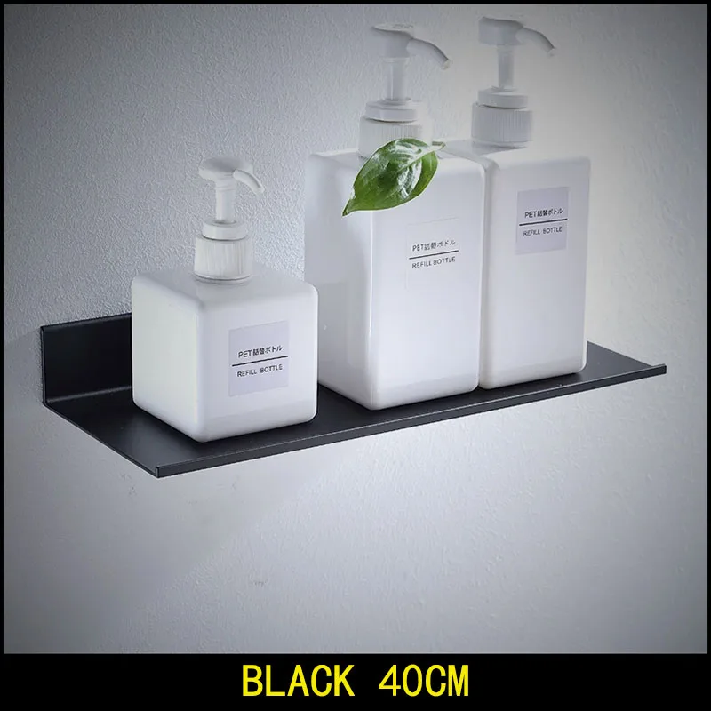 Black 40 CM Алюминиевые черно-белые полки для ванной комнаты на кухню стену полку для душевой стойки, аксессуары для ванной комнаты, длина 30-60 см - Цвет: Black 40 CM